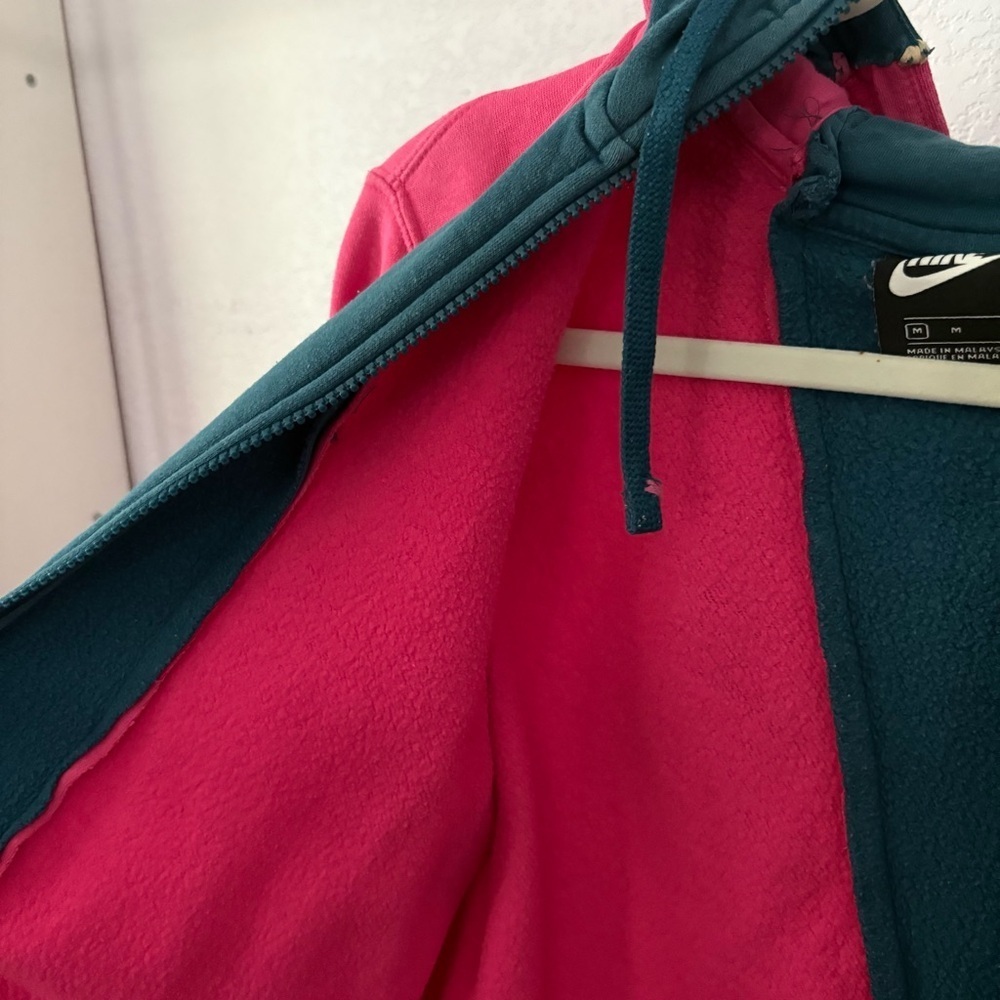 NIKE sz M DIY Fleece Hoodie FULL Zip Pink Blue Half Long Sleeve - Picture 7 of 11
